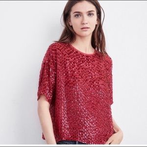 Anthropologie • Embellish Pink Sequin Crop Top XS